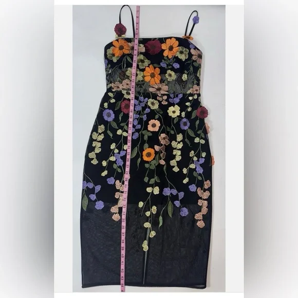 BCBGMaxAzria Black Mesh Dress w. Multicolor Floral Embroidery - W Size 10 - NWT. - Picture 12 of 14